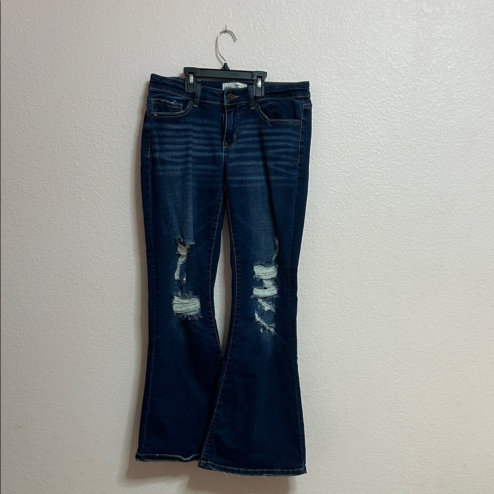 BKE Women's Dark Blue Distressed Flare Jeans size 29x 31 1/2 inseam